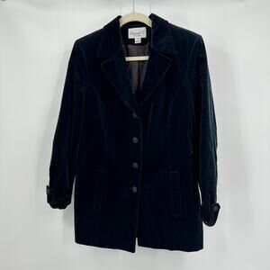 Conrad C‎ Womens Velvet Blazer Size 10 Navy Gothic Whimsigoth Luxe Classic